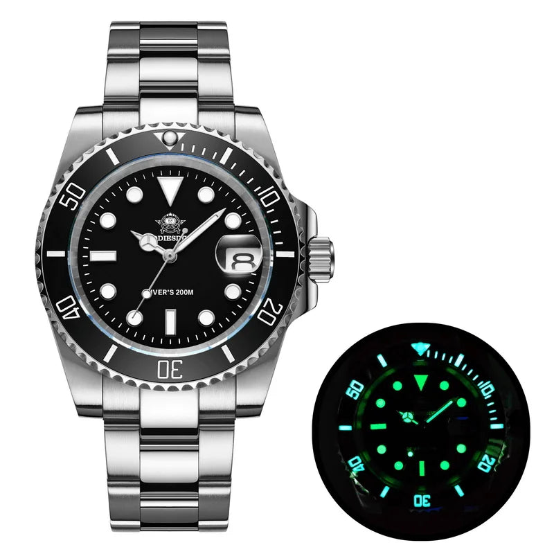 Fashion Watch Stainless Steel Diver Watch 200M C3 Super Luminous Sport Luxury Watch Reloj Hombre Quartz Men Watch