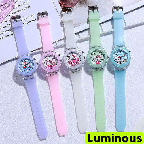 New Kids Watch Luminous Cartoon Watch Soft Silicone LED Children Watch for Students Girls Watch KT Cat Watch