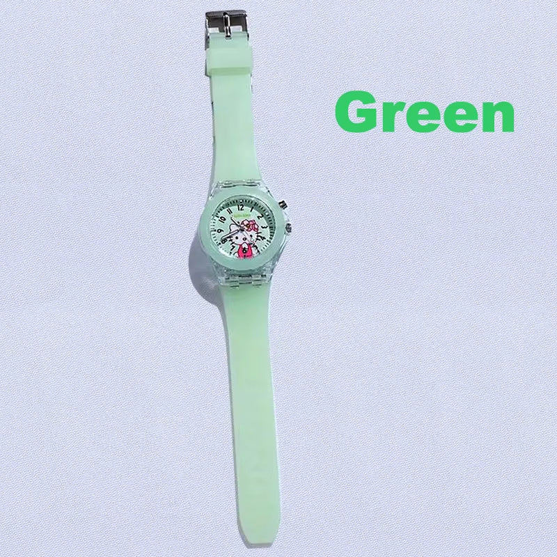New Kids Watch Luminous Cartoon Watch Soft Silicone LED Children Watch for Students Girls Watch KT Cat Watch