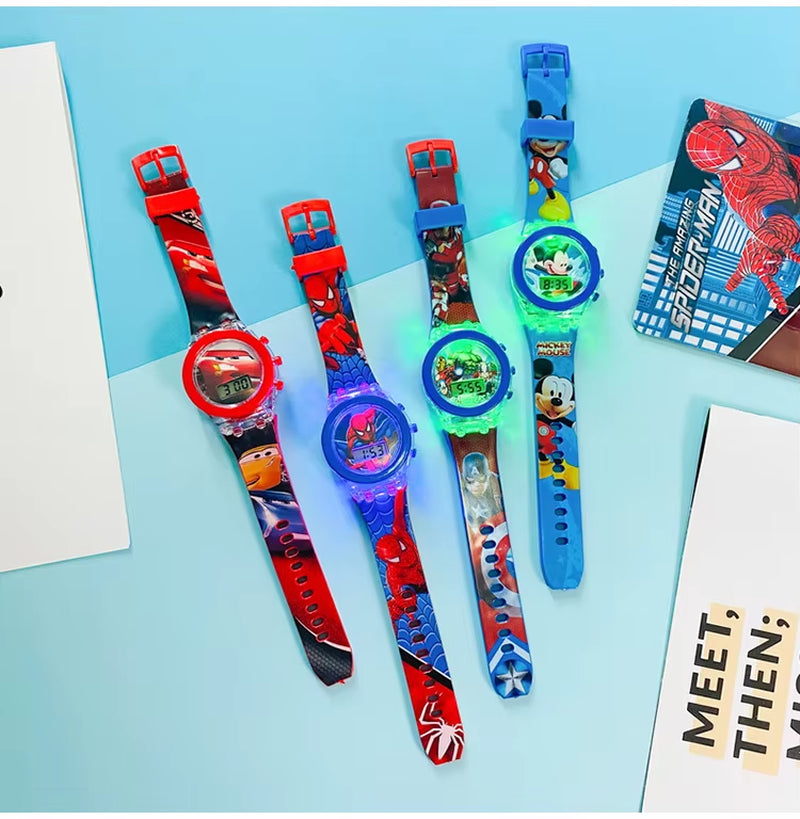 Flash Light Spiderman Kids Watches for Boys Cartoon Hello Kitty Mickey Children Watch Girls Student Clock Gifts Free Shipping
