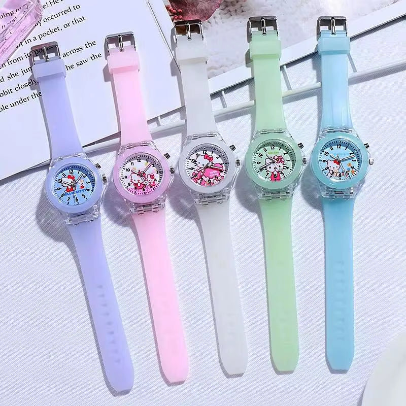 New Kids Watch Luminous Cartoon Watch Soft Silicone LED Children Watch for Students Girls Watch KT Cat Watch