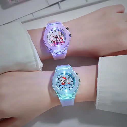 New Kids Watch Luminous Cartoon Watch Soft Silicone LED Children Watch for Students Girls Watch KT Cat Watch