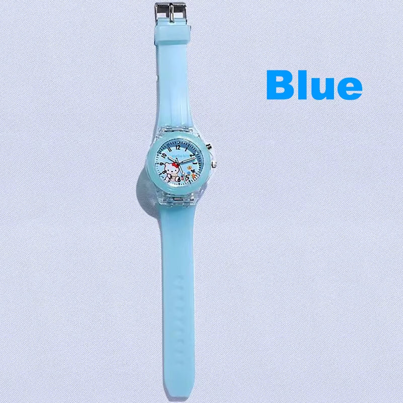New Kids Watch Luminous Cartoon Watch Soft Silicone LED Children Watch for Students Girls Watch KT Cat Watch
